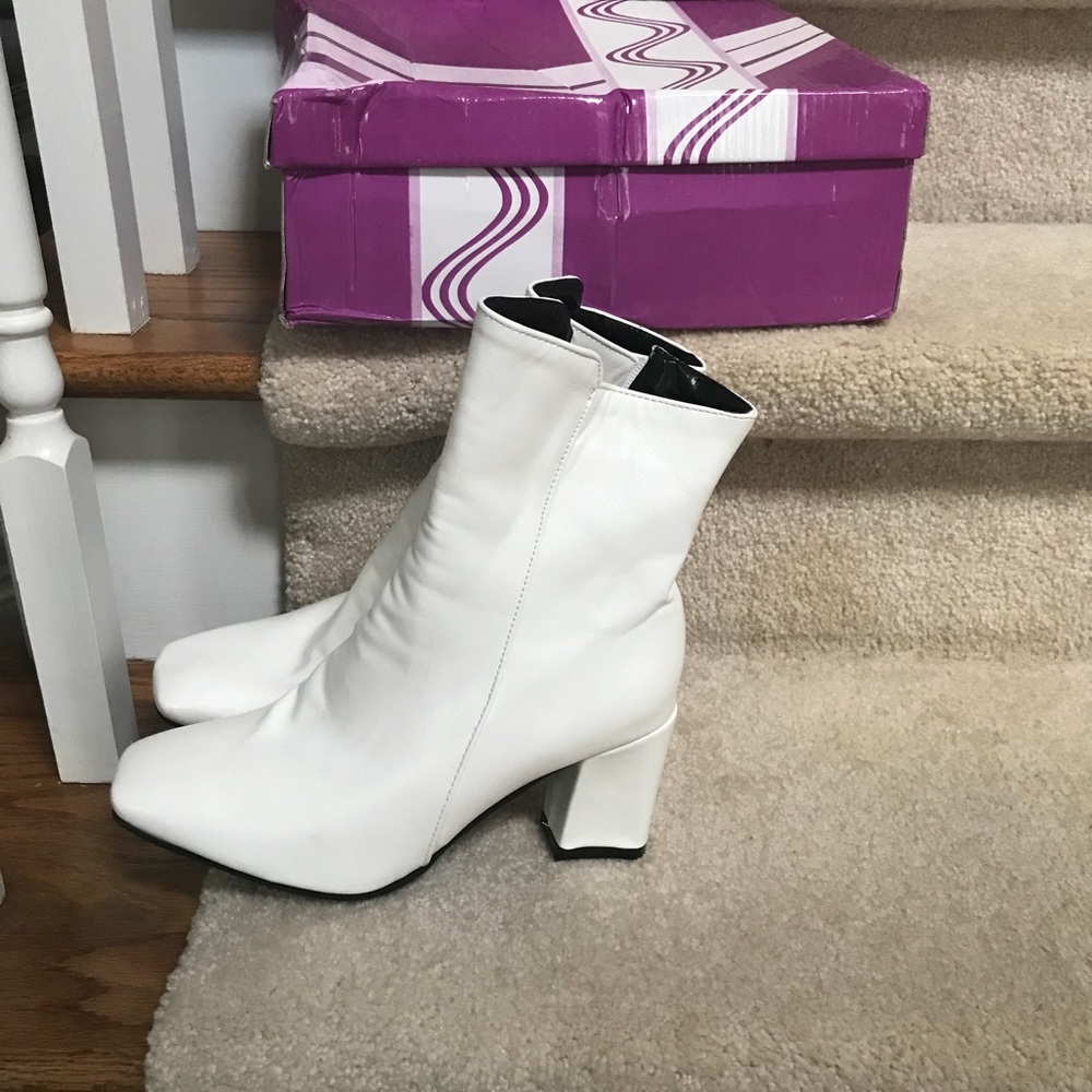 White pleather boots